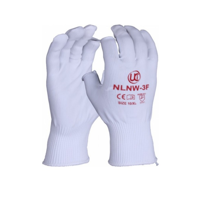UCi NLNW-3F White Partially Fingerless Knitted Nylon Low-Linting Gloves